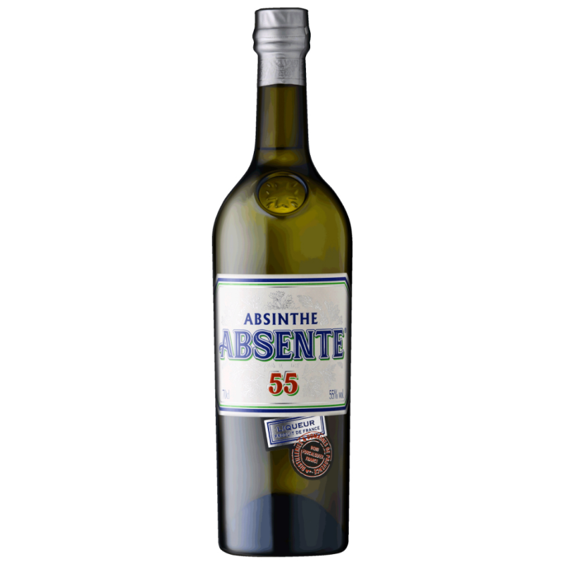 Front view of a 700ML bottle of Absente 55 Absinthe Refined with its iconic green label and traditional French botanical branding.