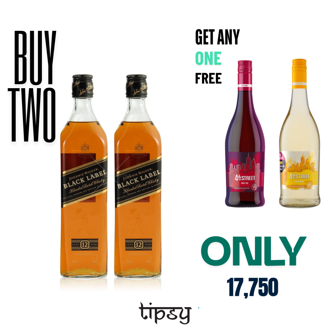 Johnnie Walker Black Label New Year offer in Nepal showing buy two Black Label whisky bottles and get any one 4th Street wine free from Tipsy Nepal