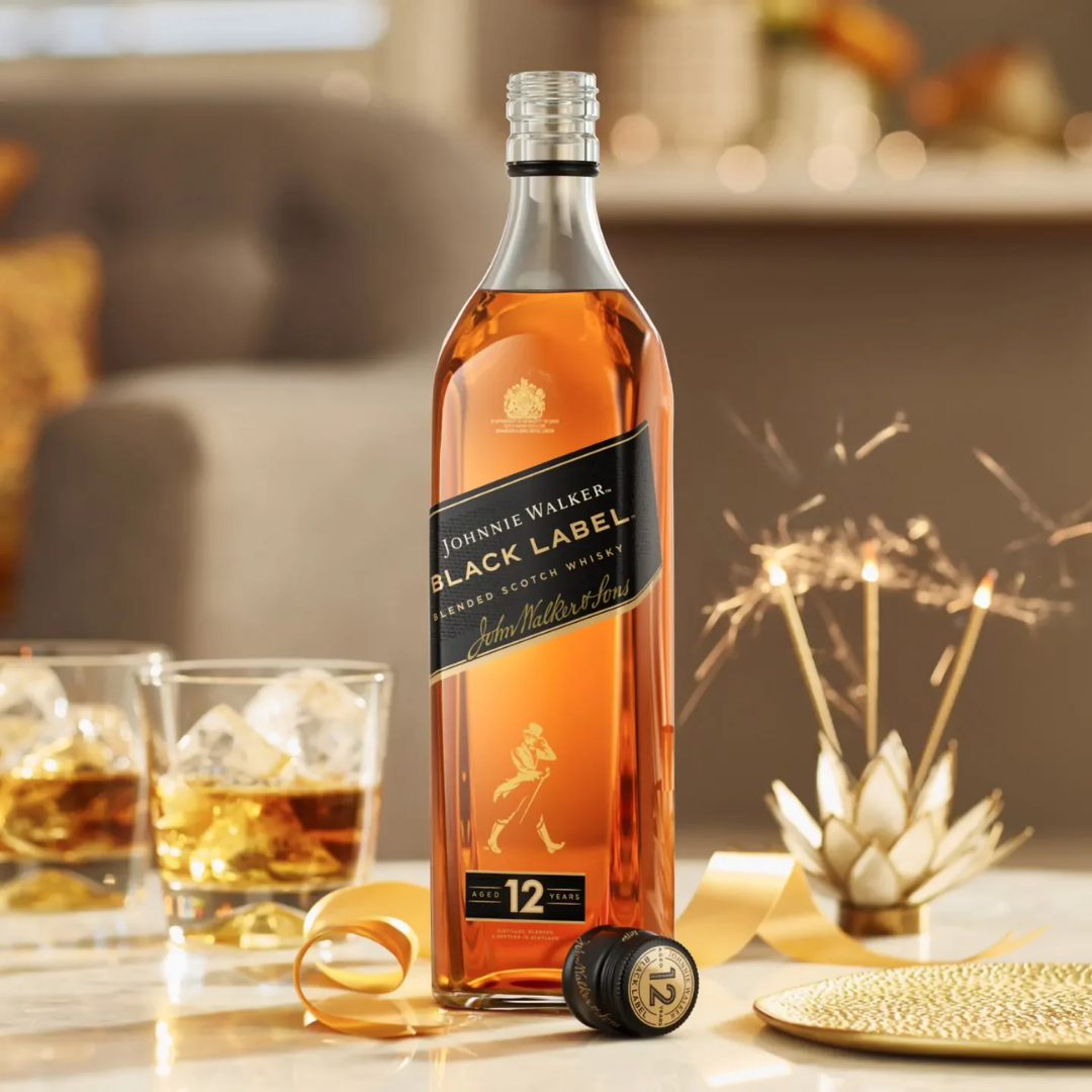 Johnnie Walker Black Label 12 Years blended Scotch whisky bottle – original imported Black Label in Nepal