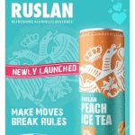 Ruslan Peach Ice Tea newly launched refreshing alcoholic beverage can with "Make Moves Break Rules" branding.
