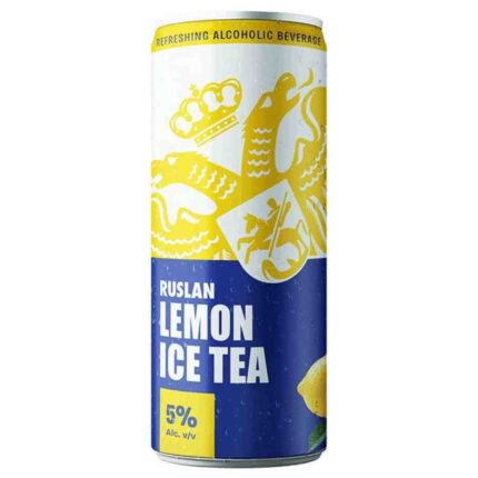 Ruslan Lemon Ice Tea 275ML bottle with glass and lemon slices