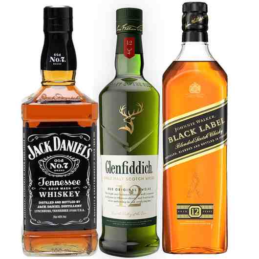 Jack Daniel’s, Johnnie Walker Black Label, and Glenfiddich 12 Years whisky bottles in Nepal price comparison