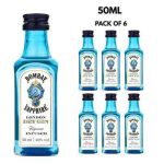 Original Bombay Sapphire Miniature 50ml Pack of 6 gin bottles for gifts and events at Tipsy Nepal wholesale store.