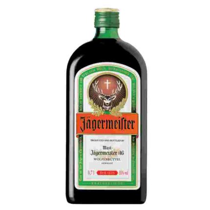 Jagermeister 700ml herbal liqueur bottle on ice, showing the iconic green bottle and deer logo—best Jager price in Nepal.