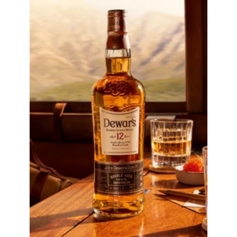 Dewar’s 12 Years 1000ml Scotch whisky bottle on clean background